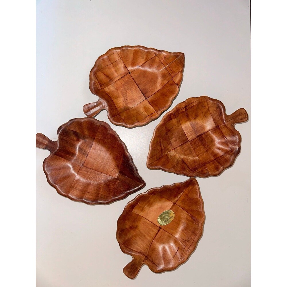 Vintage Formosa Wooden Leaf Bowl Set of 4